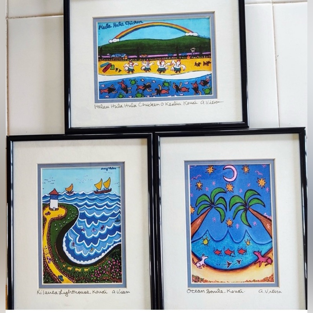 Hand painted,signed framed Kauai art(set of 3)/by local artist Amy Vieira
